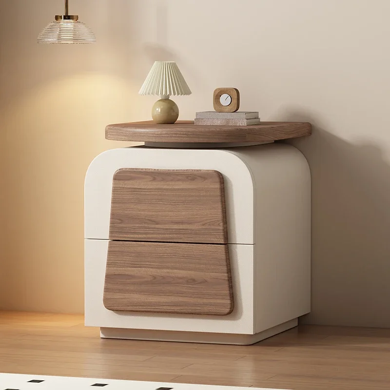 Italian minimalist all-solid wood bedside table medieval cream style simple modern large-capacity bedroom locker