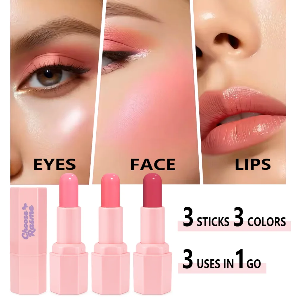 マットコンターメイクアップスティック、高光沢、保湿パウダーブラッシャースティック、シルキーで耐久性のある化粧品の6点セット