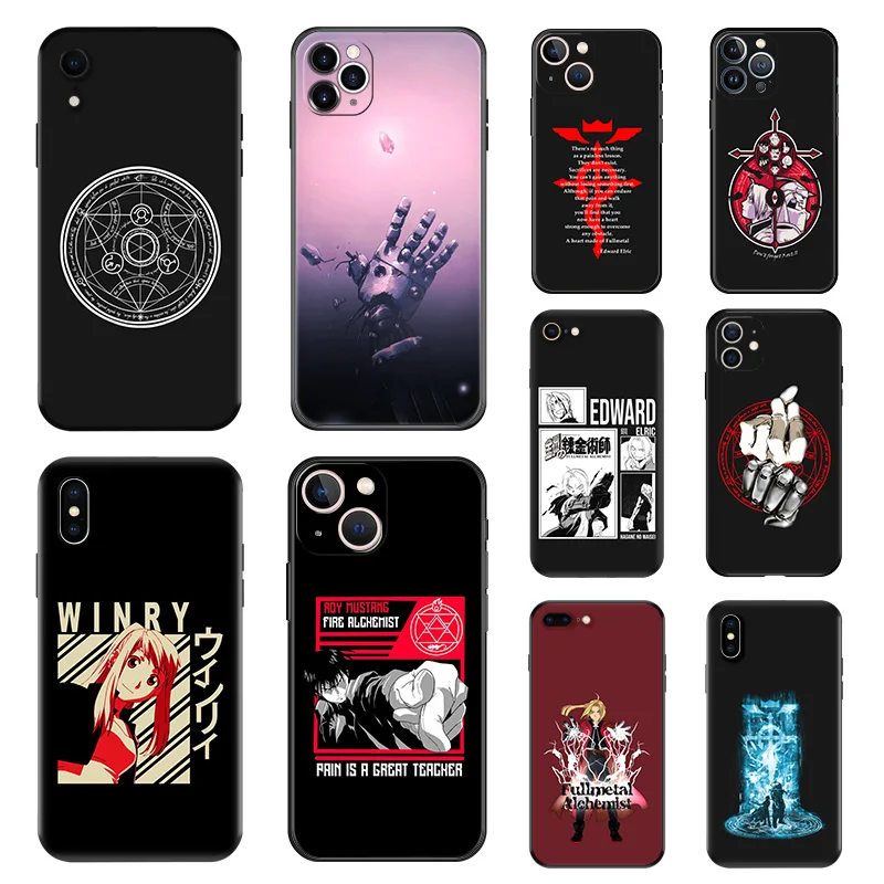 Matte Phone Case For iphone 16 Plus 15 14 13 12 11 Pro Max Mini 7 8 XR 16Pro XSMax Fullmetal Alchemist Anime Black Soft Cove