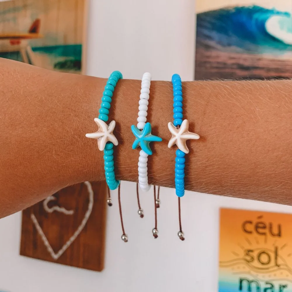 

CCGOOD Регулируемый браслет в стиле бохо с морской звездой, летний пляжный штабелируемый браслет для женщин, экологически чистые бусины, ювелирные изделия для летних каникул