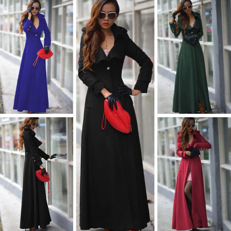 

European and American Style Autumn Winter New One-Button Women's Woolen Long Coat Factory