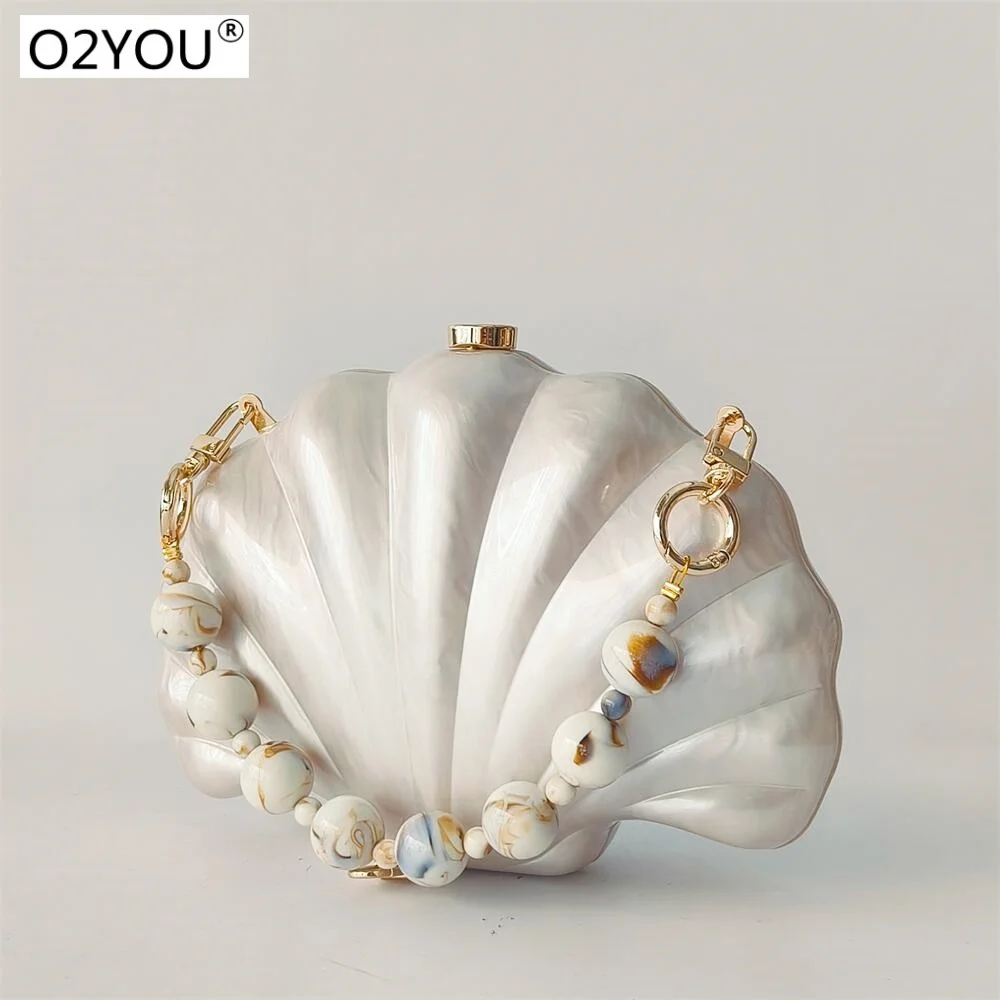 

New Pro Gift Lady Acrylic Female Natural Uniqu Women's Shell Handbag Cross-Border Chain Shoulder Bag Mini Summer Beach Purse