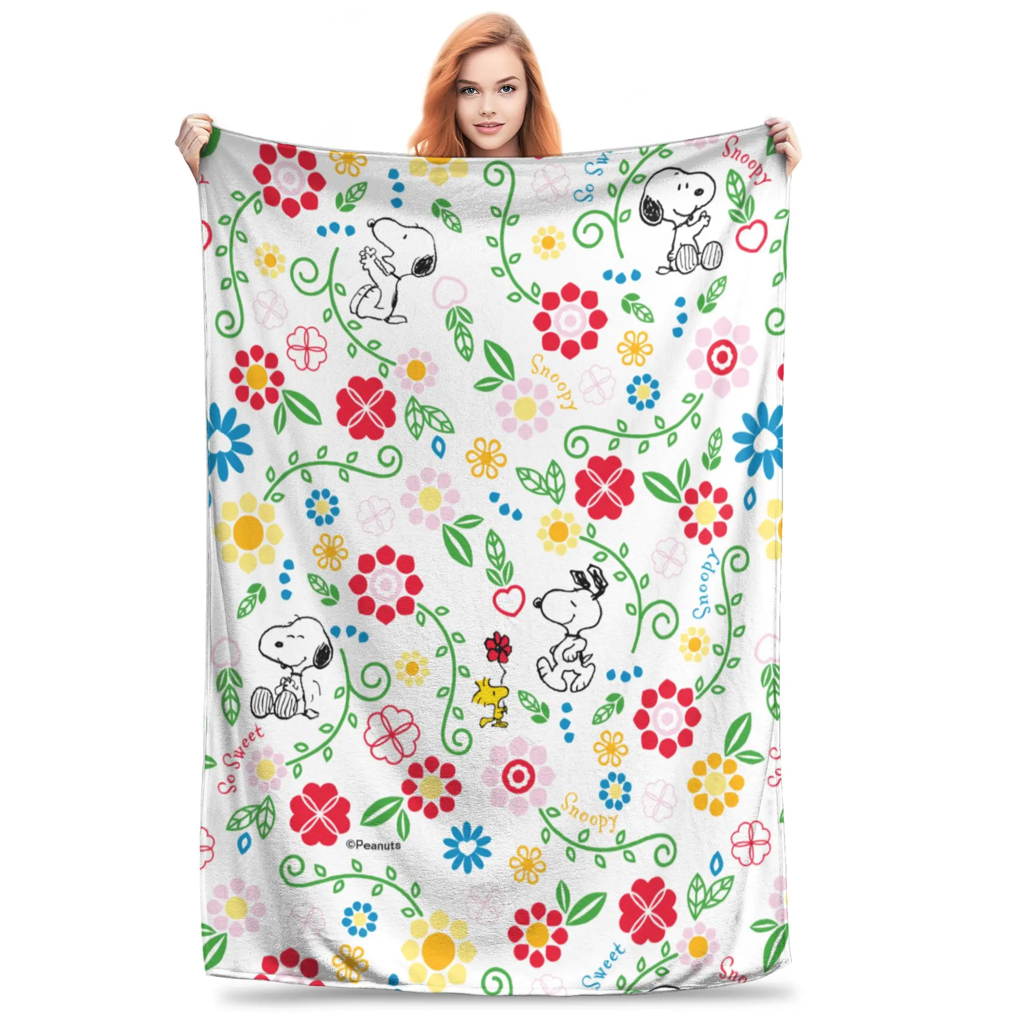

Snoopys So Sweet Flower Pattern Blanket Cover Flannel Ultra-Soft Throw Blanket for Bedroom Sofa Bedroom Quilt