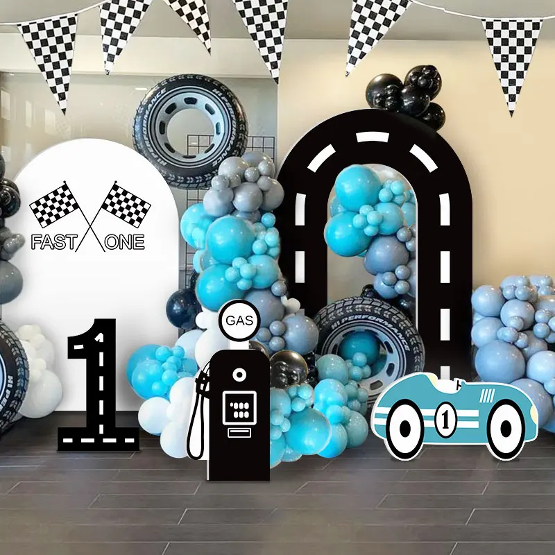 TWO FAST Racing Car Balloons Garland Kit 40inch Race Track Number Foil Globos Kids 1st Birthday Party Number KT Board