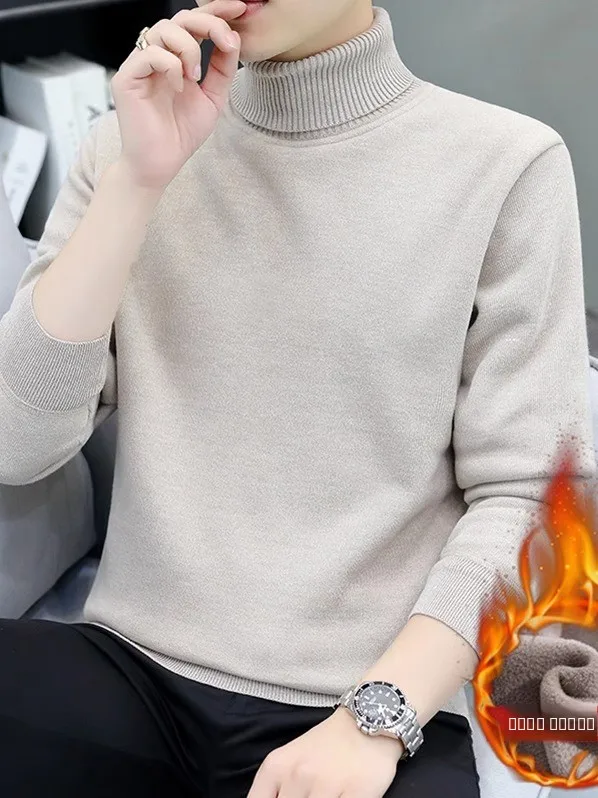 

Men's High Collar Knitted Sweater Fce Lined Thi Pure Color Inner irt Warm Faionable Ci Sle Winter Long Sve