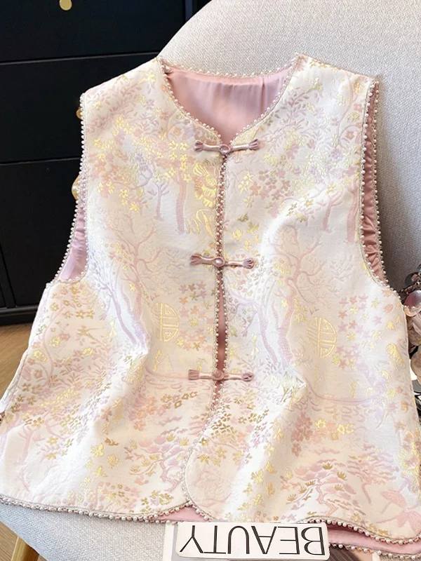 جديد الصينية Sle الثقيلة التطريز الساتان المرأة سترة ربيع 2025 الراقية يشعر الوطنية Sle زر تانغ زي oulder أعلى