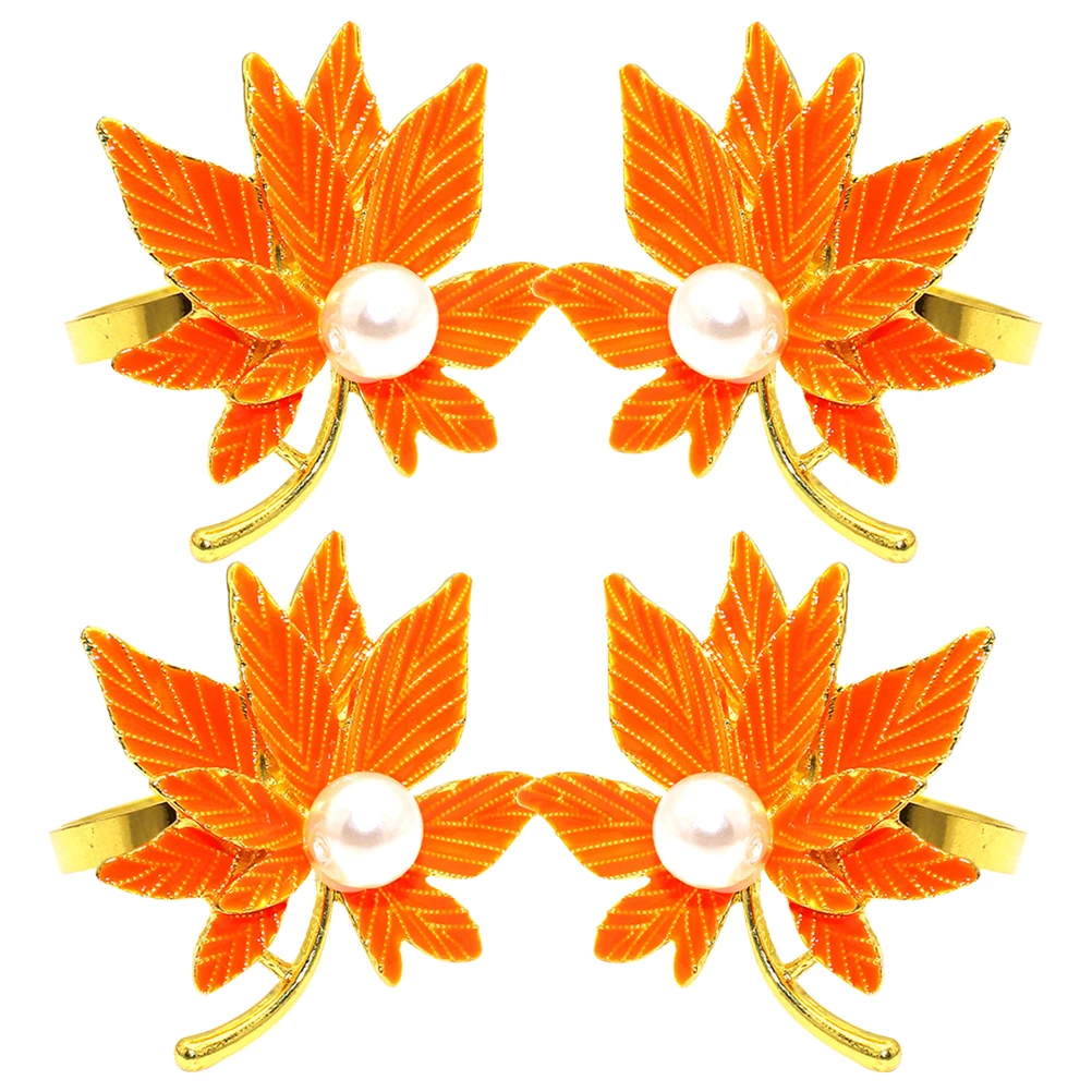 

4 Pcs Napkin Ring Fall Leaf Rings Metal Holders Automatic Elegant Delicate Alloy Holiday