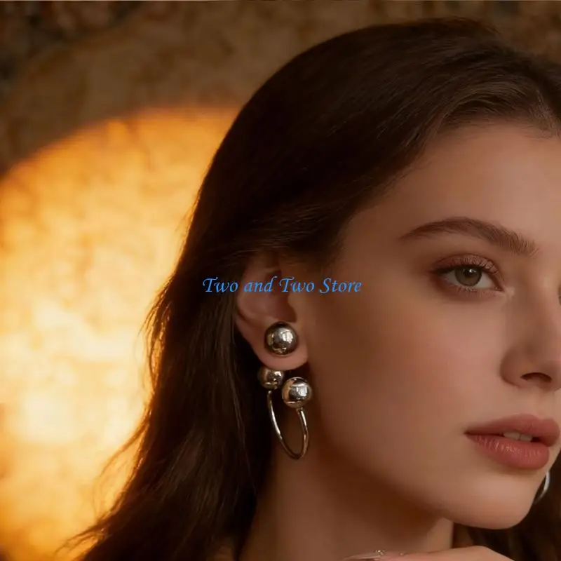 

HX6F Versatile Gold Plated Round Bead Drop Earrings Silver Posts For Sensitive Ears Multipurpose Design