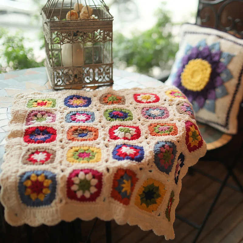 

Handmade Knitting Crochet Crochet Hair Blanket Grandmother Daisy Rustic Style Decorative Tablecloth Home Decor Accessories