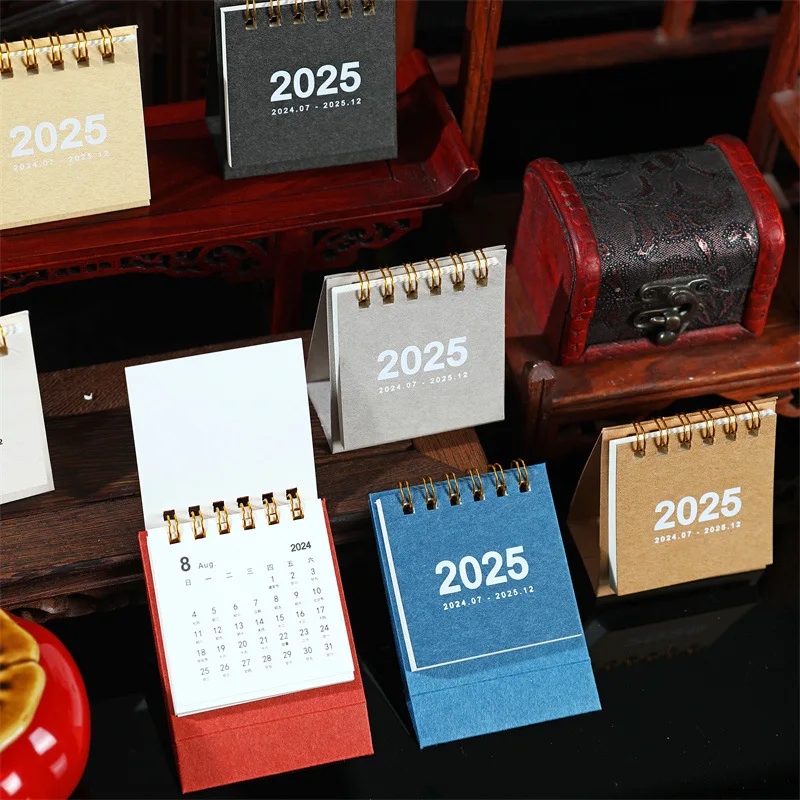 2024-2025 Retro Simple Solid Color Desk Calendar Desktop Paper Mini Stand Calendar Daily Table Planner Yearly Agenda Organizer