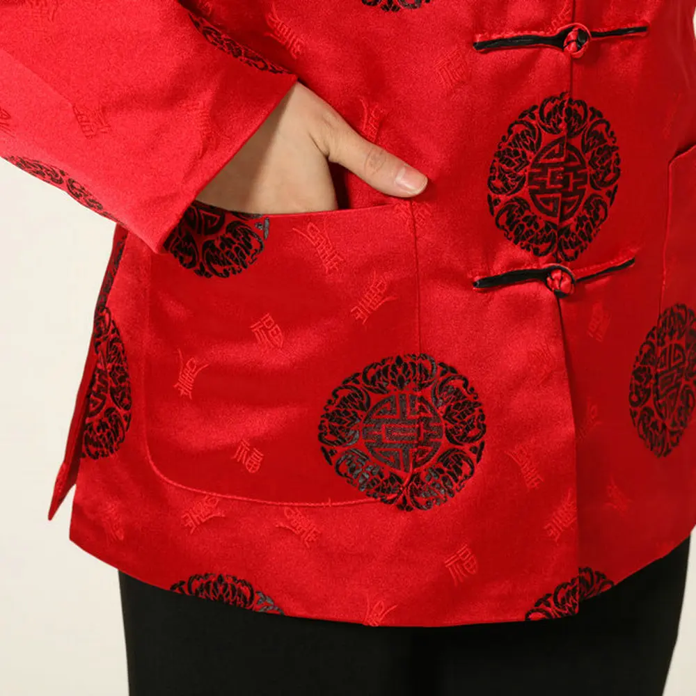 

Chic Women's Red Brocade Tang Suit Jacket Auspicious Pattern Mandarin Collar Traditional Coats New Chinese Style Clothings 2025