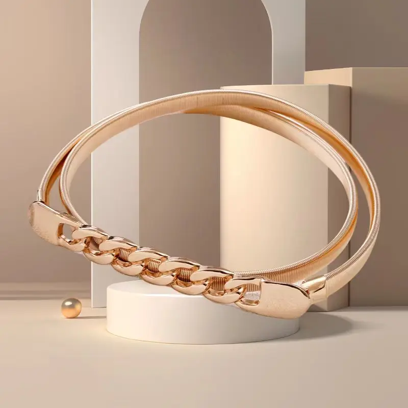 Damen-Gürtel, modisch und vielseitig, dekorativer Metall-Elastikgürtel, goldener Taillengürtel, luxuriöser Gürtel für Damen – Detail 5