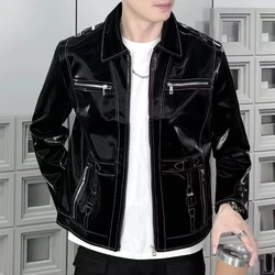 Red Black Coffee Stage Clothing For Singer Club Party Jacket Man Leather Jacket Shinny Mens Jackets And Coats Jaqueta Masculino