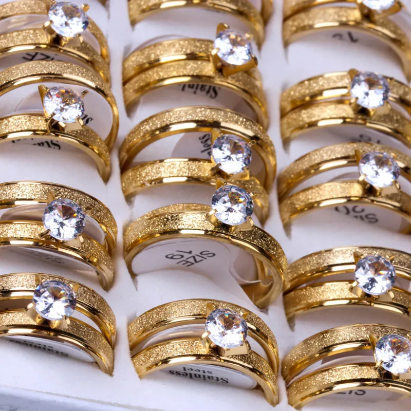 New Arrivals 24pcs(12Sets) Gold Plate Couples Ring Wedding Band Zircon Party  for Jewelry Men & Women