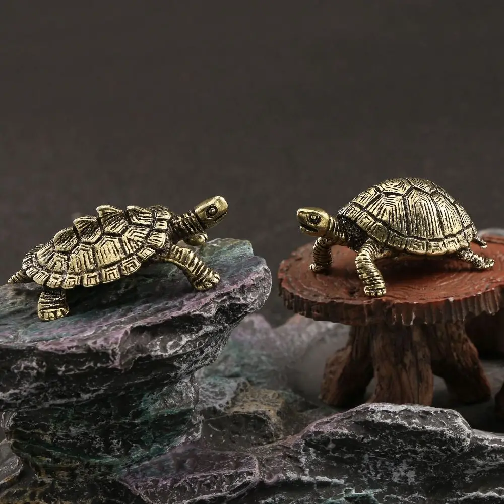 Lucky Brass Turtle Figurines Retro Solid Copper Longevity Turtle Figurines Handmade Exquisite Mini Turtle Sculpture