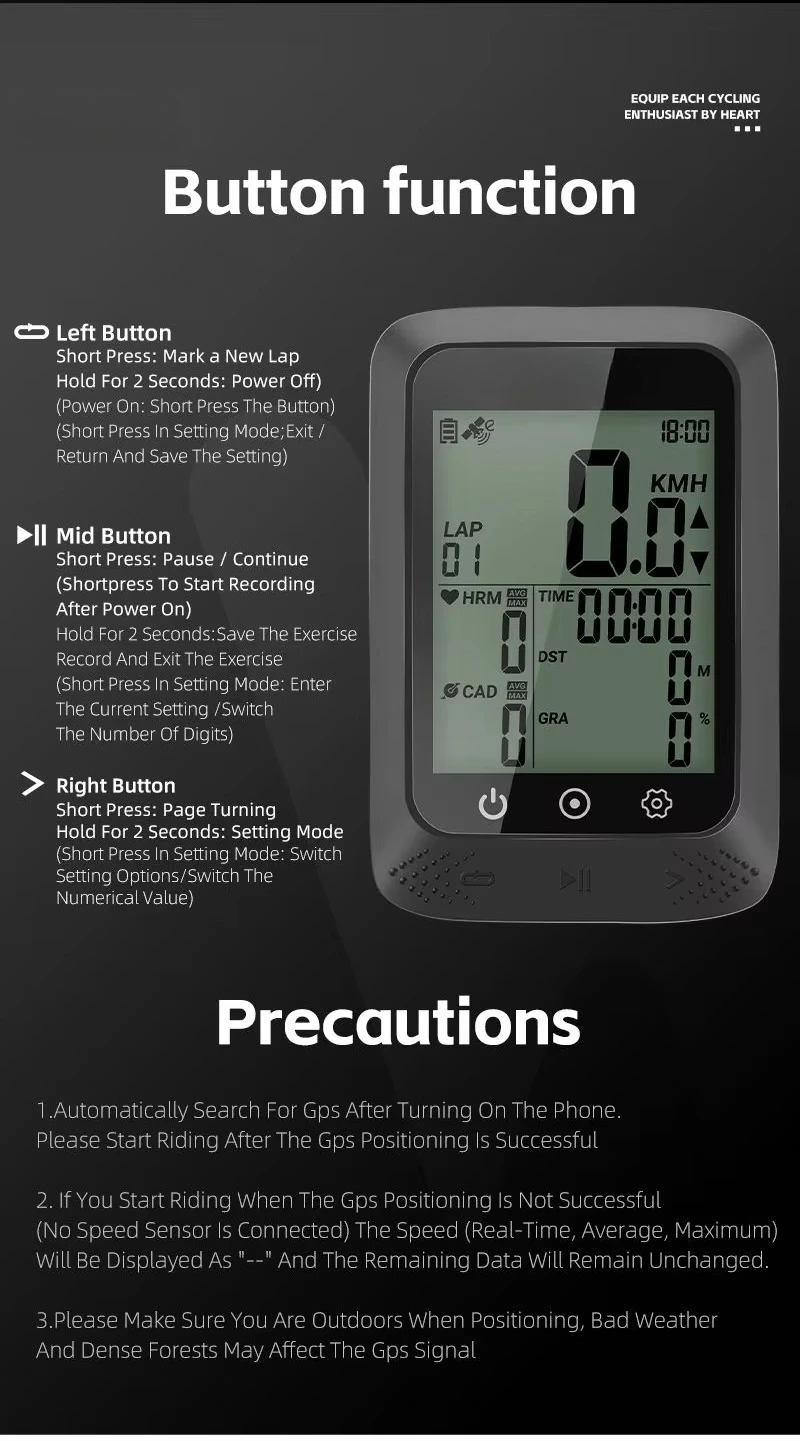 Wireless GPS Bike Computer Long Battery Life Waterproof Route Record Digital Speedometer Odometer Fit Road Mountain Bike