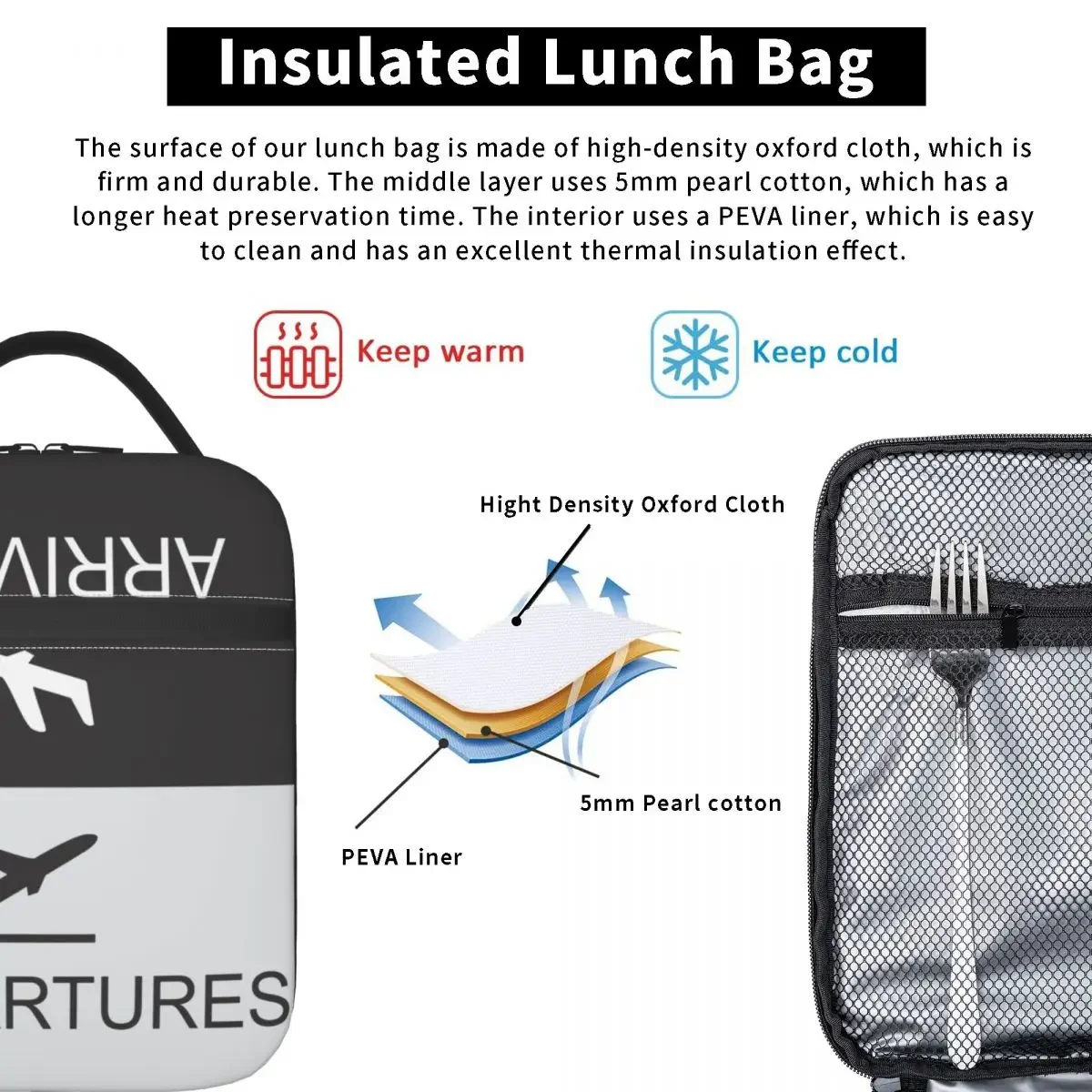 Flight Arrival And Departure Insulated Lunch Bag for Camping Travel Plane Aviation Pilot Cooler Thermal Bento Box Women Children