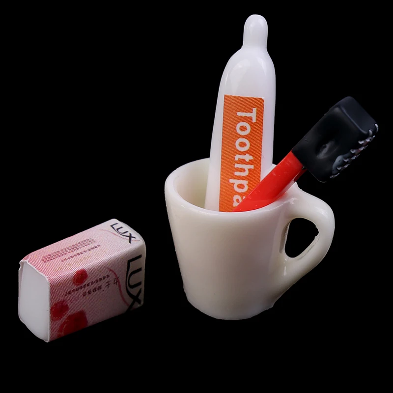 1Set Dollhouse Miniature Mini Cup Toothpaste Toothbrush For Doll Accessories Soap Pretend Play Toy
