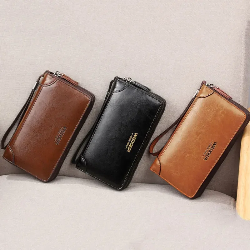 

New Men Wallets Leather Men Bags Clutch Bags Koffer Wallet Leather Long Wallet with Coin Pocket Zipper Men Purse