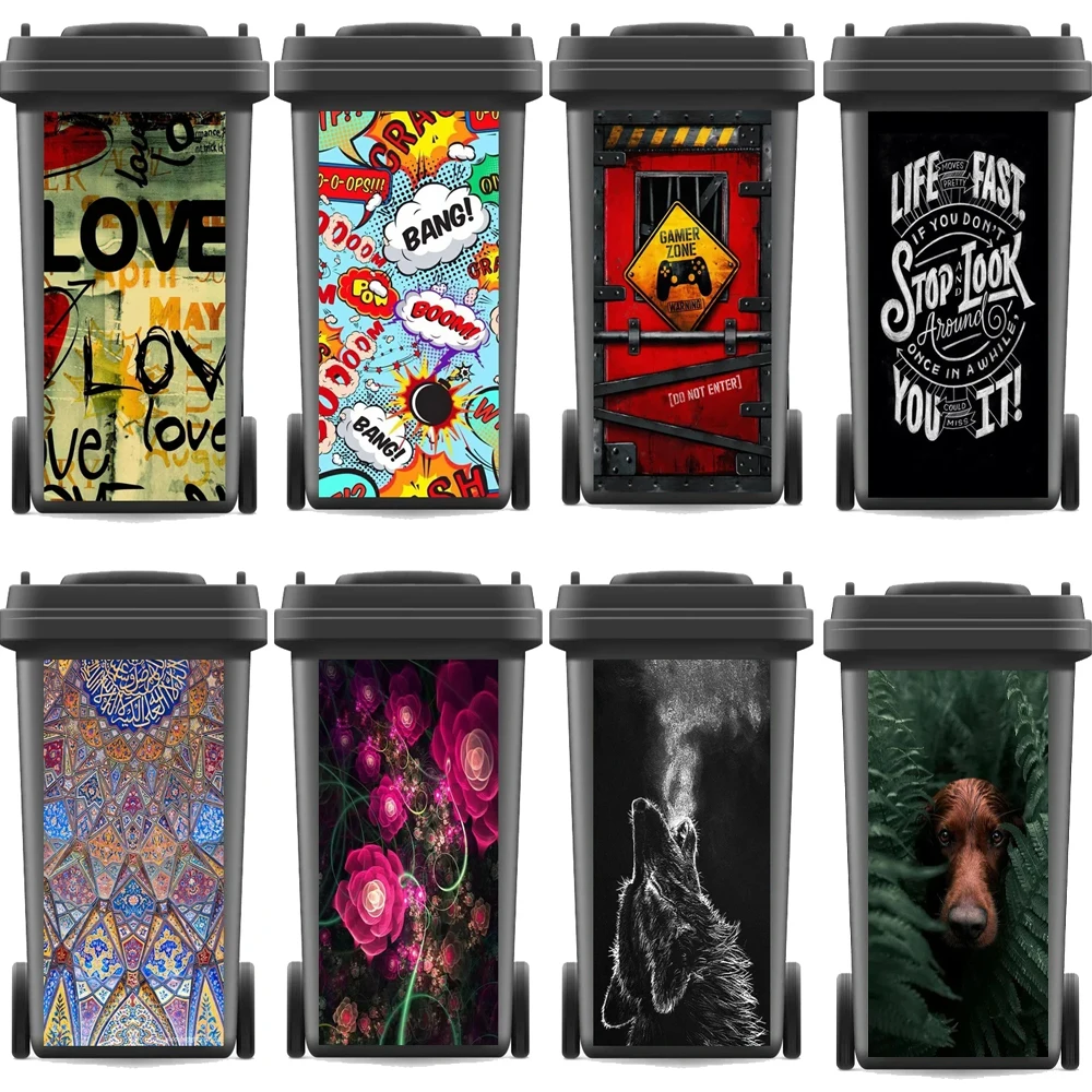 Creative Design Print Graffiti Sticker Decal Update Trash Can Garbage Can Lid Sticker Kitchen 120 Liters 240 Liters