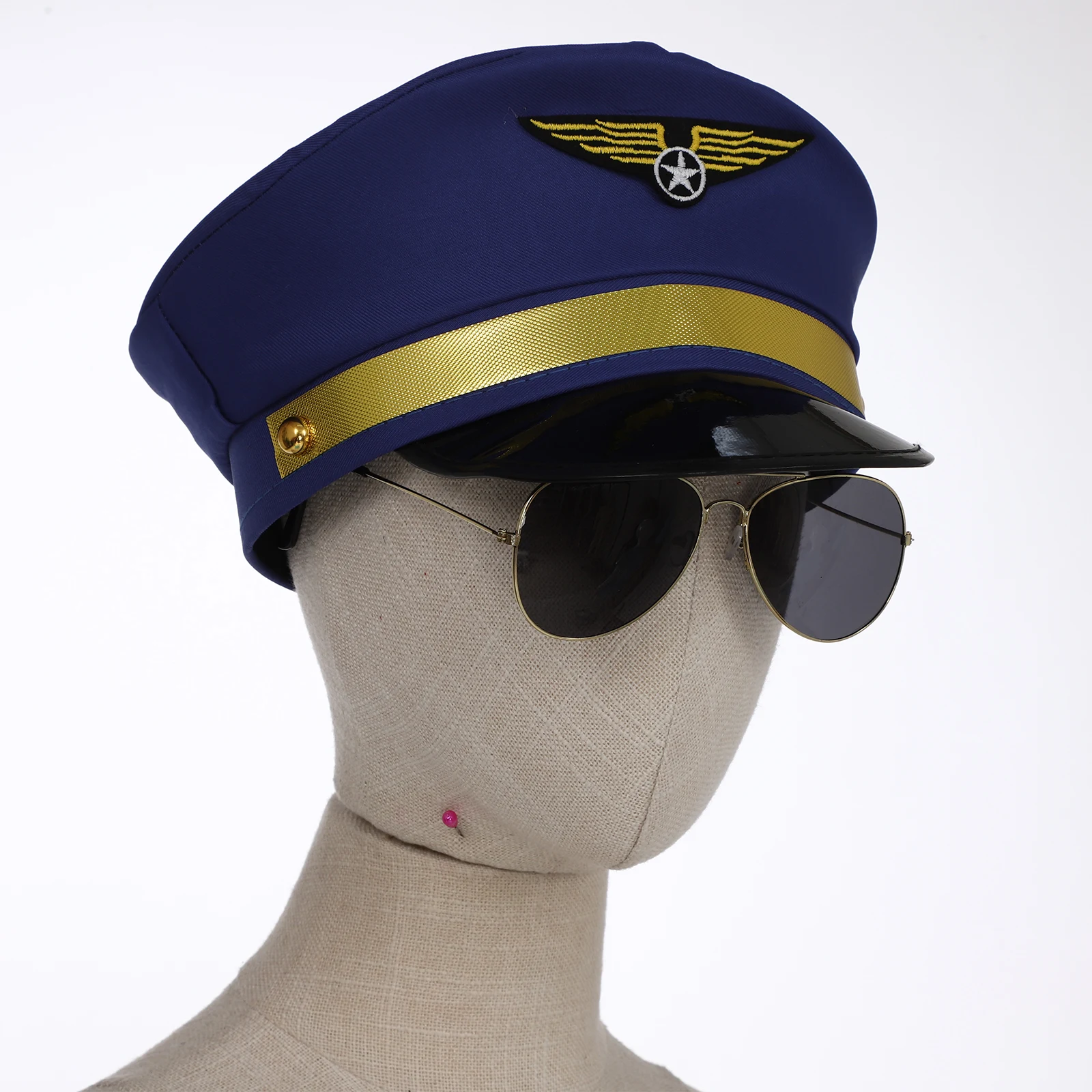 Pilot Navy Air Force Cosplay Kit Include Hat Sunglasses Epaulets Breastpin Police Costume Accessories for Cop Halloween Costume