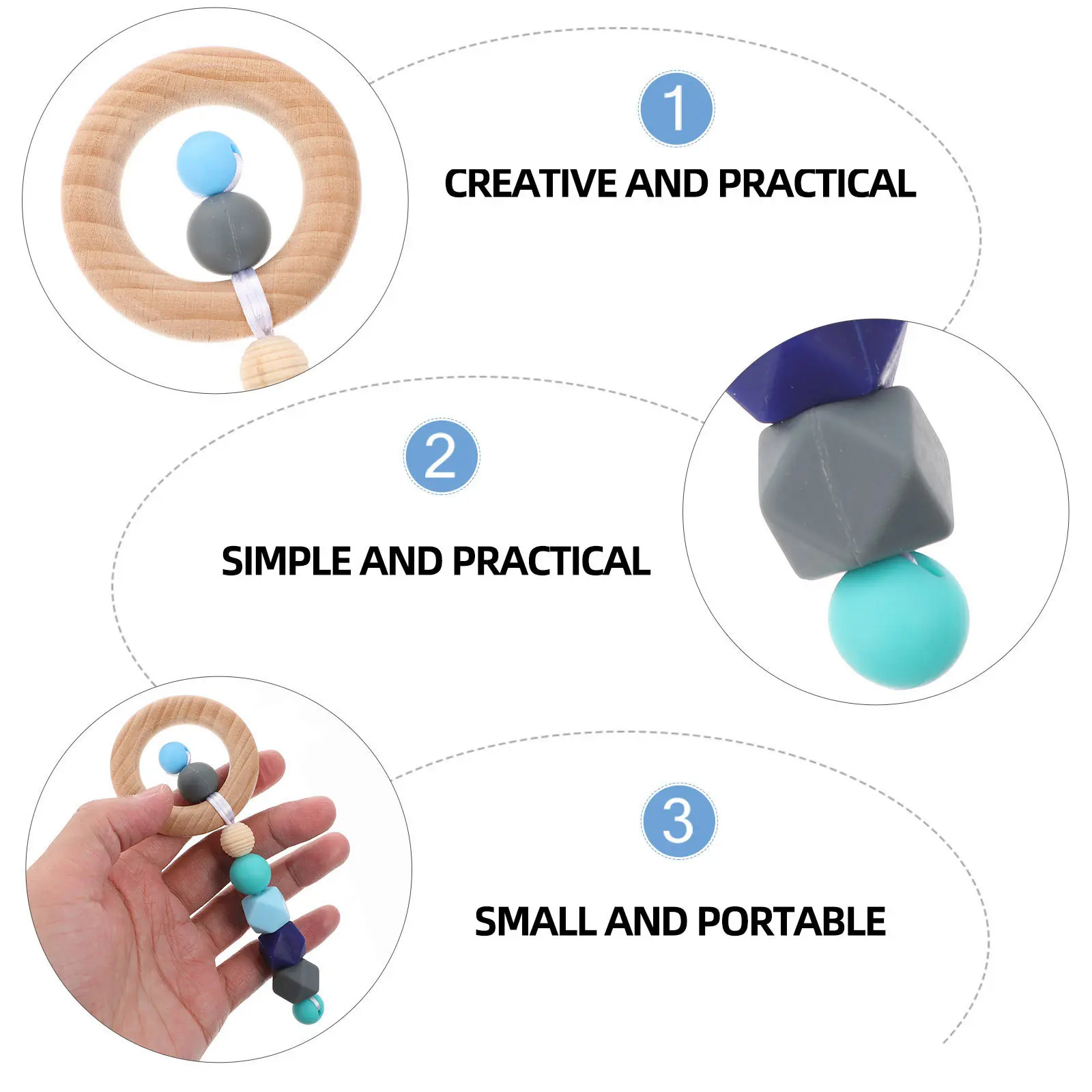 

Baby Teether Silicone Bead Molar Rod Bright Color Smooth Handle Safe Baby Chewing Sensory Tool Wood Teether with Silicone Beads