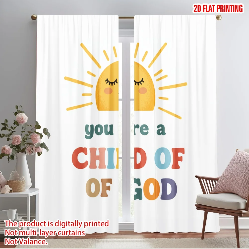 

2pcs 2D flat printing Window Curtains Cute Sun Child God 100% Polyester Fabric Without Electricity Festive Wall Decor Use for