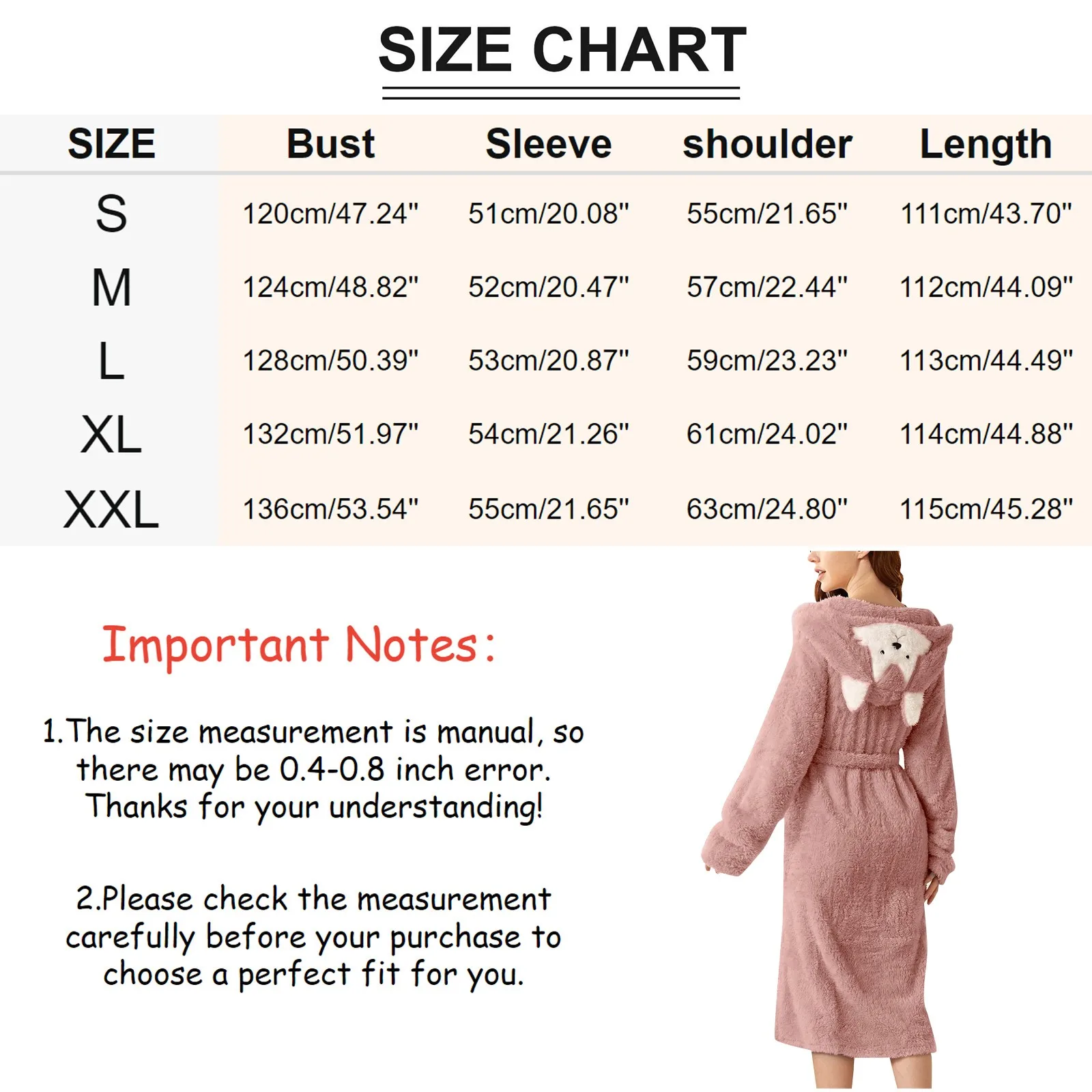 Women\'s Double Pocket 3d Ear Hooded Flannel Bathrobe Soft And Warm Double Faced Fluffy Velvet Bathrobe Pajamas And Home Wear