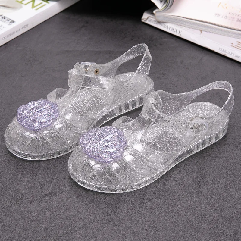 Summer Girls Sandals Sequin PVC Jelly Children Shell Fashion Baby Princess Girls Shoes Crystal Jelly Sandal