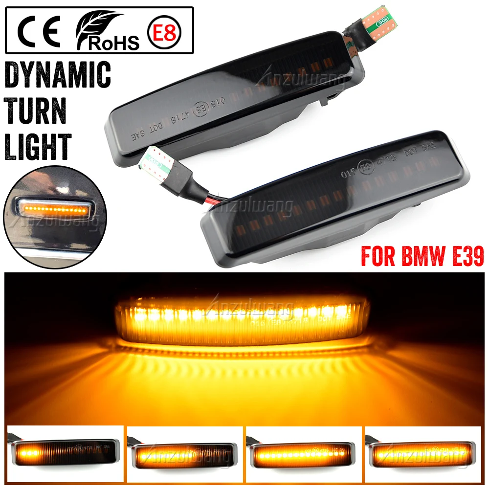 2Pcs Dynamic LED Side Marker Sequential Indicator Blinker For BMW 5 Series E39 1995-2003 M5 Flowing Turn Signal Lights