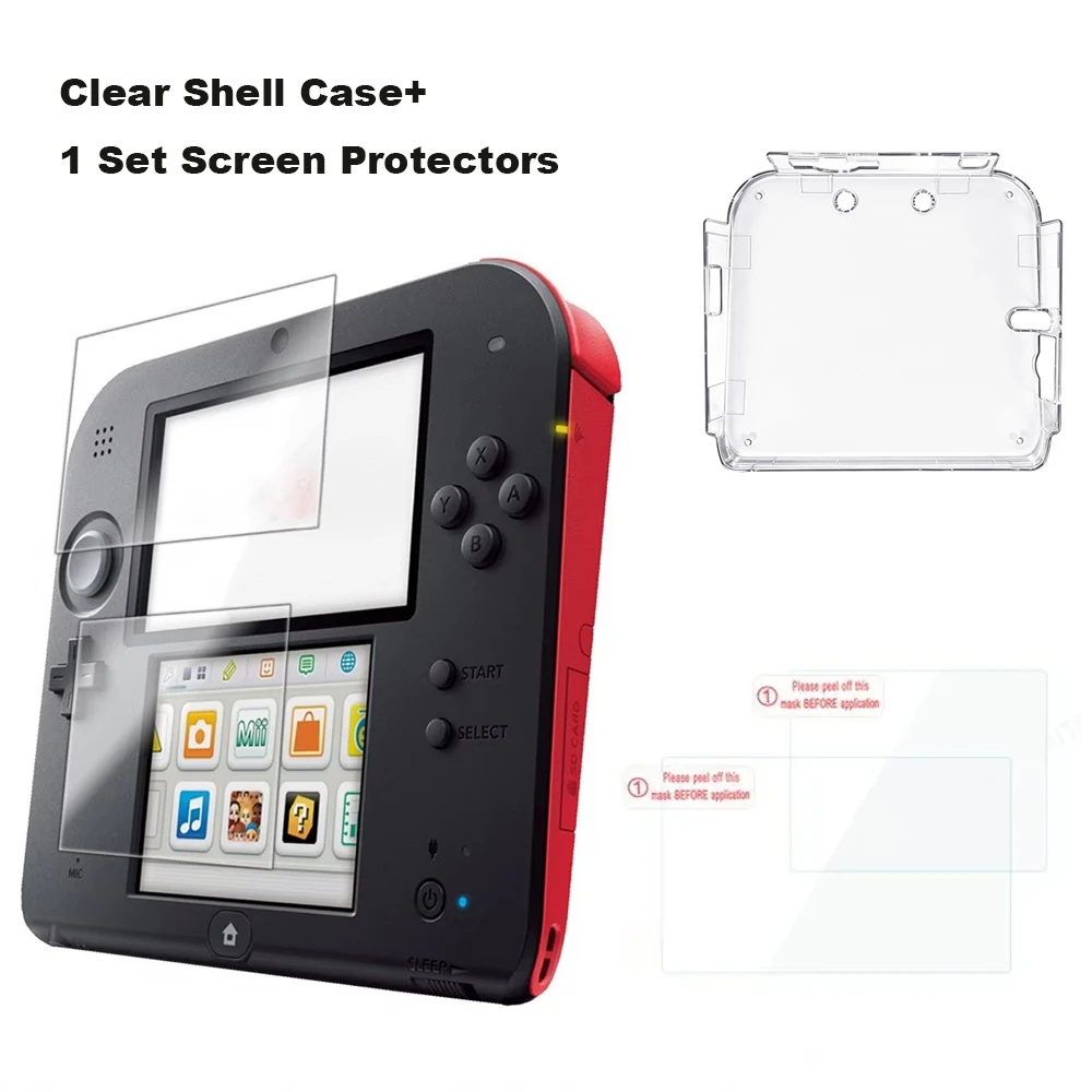 For Nintendo 2DS Clear Case+ Screen protector Cover Protective Hard Crystal Shell Top and Bottom LCD HD Film For 2DS Accessorie
