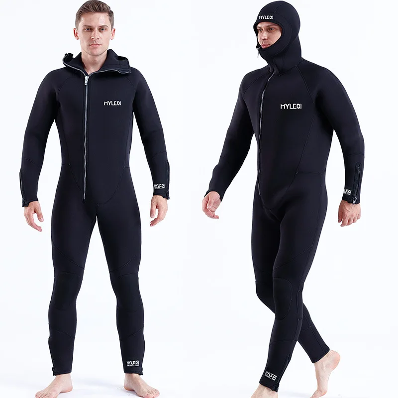 7MM Neoprene Men Keep Warm Spearfishing Wetsuit Hooded Scuba Long Sleeve Triathlon Surf Snorkeling Swim Hunting Diving Suit