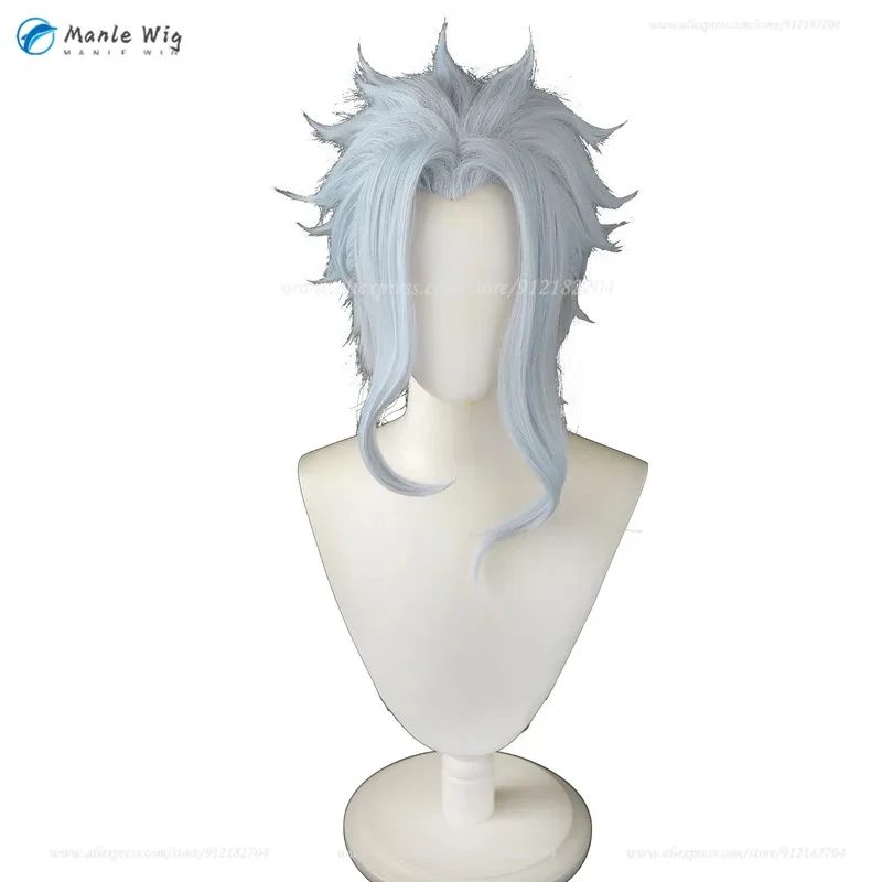 Fatui Doctor II Dottore Cosplay Luz Azul Resistente ao Calor Cabelo Sintético Perucas para Festa de Halloween + Touca Peruca