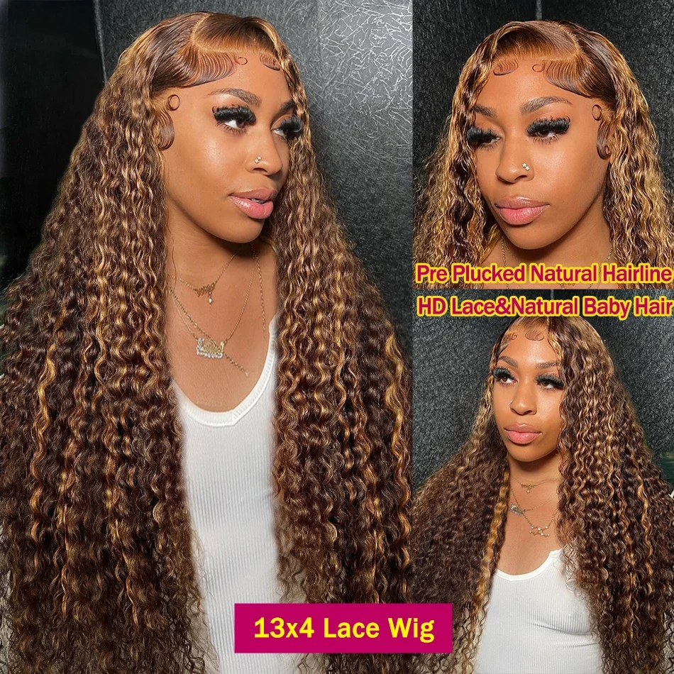 36Inch 13x6 Curly Highlight Ombre Guluess Hd Lace Front Human Hair Wig 4/27 Colored Deep Wave 13x4 Lace Frontal Wigs On Sale