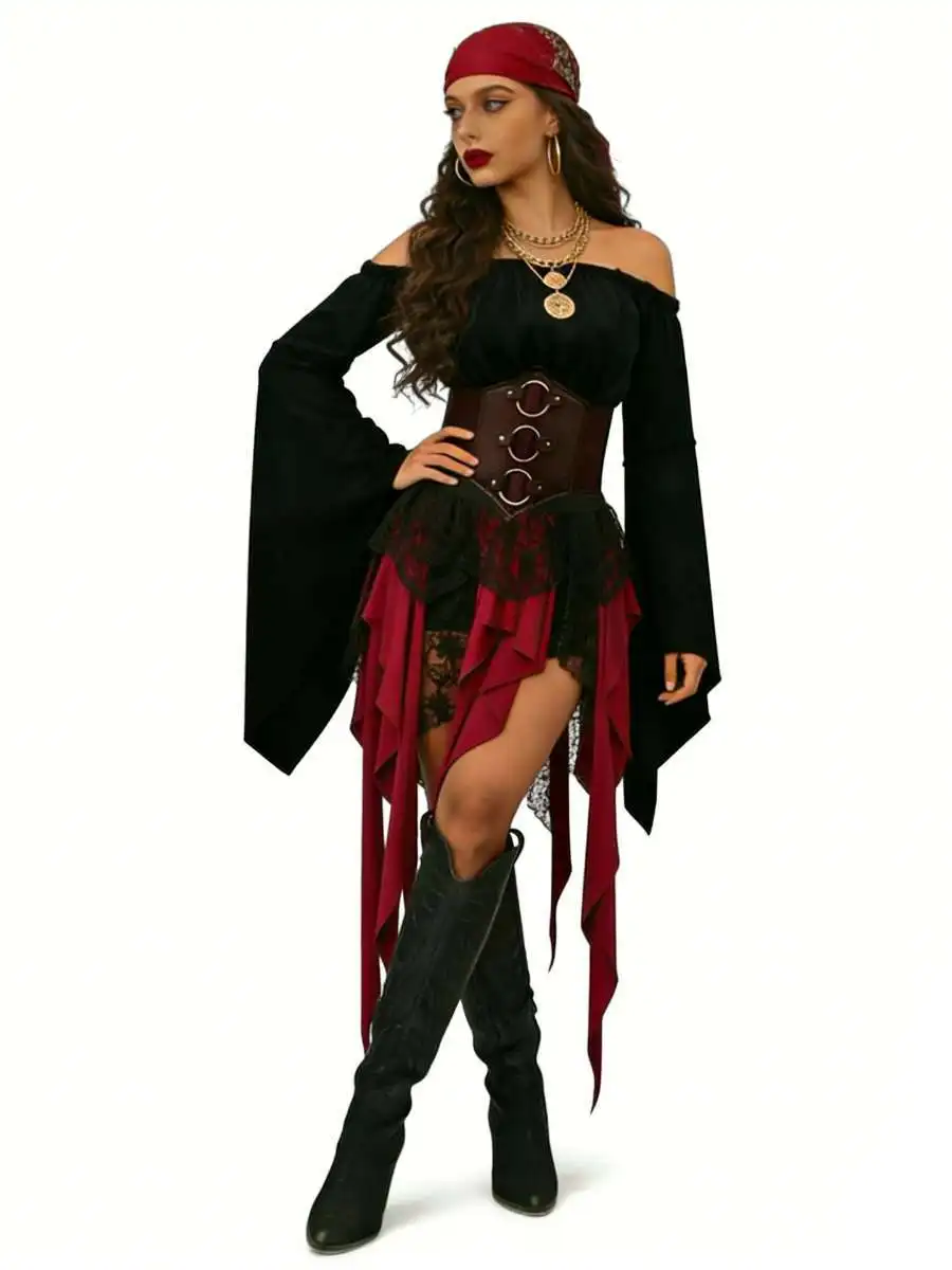 

Medieval Retro Women's Pirate Shirt Role-playing Costume Halloween Performance Clothes Pirate King Traditional Ethnic Stage O...