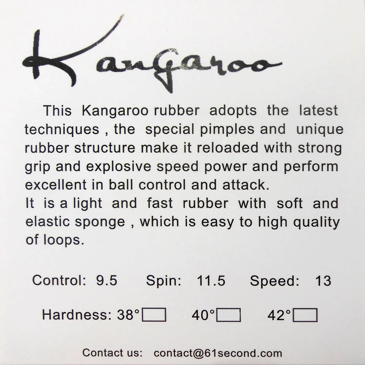 

Накладка для настольного тенниса 61second Kangaroo Pips-in с белой губкой