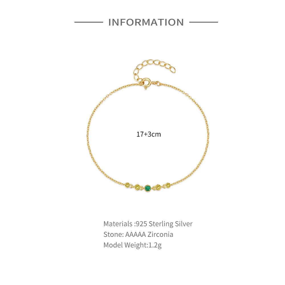 Aide 925 Sterling Silver Green Zircon Charm Bracelet For Women Luxury Minimalist Jewelry Adjustable Gold Chain Wedding Party New