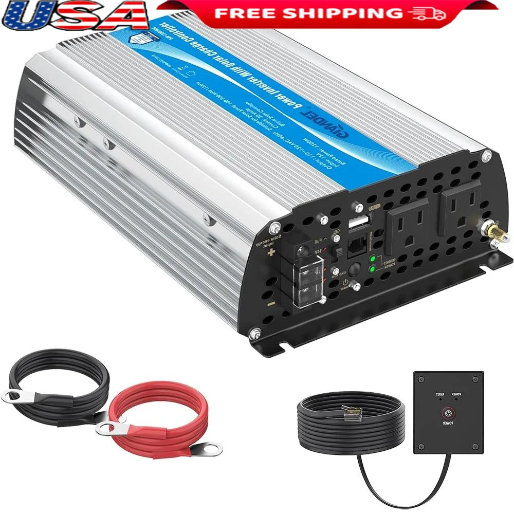 

1200W Power Inverter DC12V to AC120V 20A Solar Charge Controller Remote Control USB Port RV Truck Camping Emergency