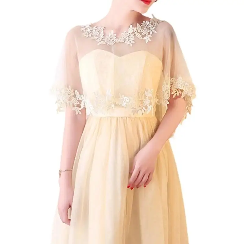 

652F Elegant Lace Bridal Shawl Slip On Capelet For Wedding Dress And Formal Event