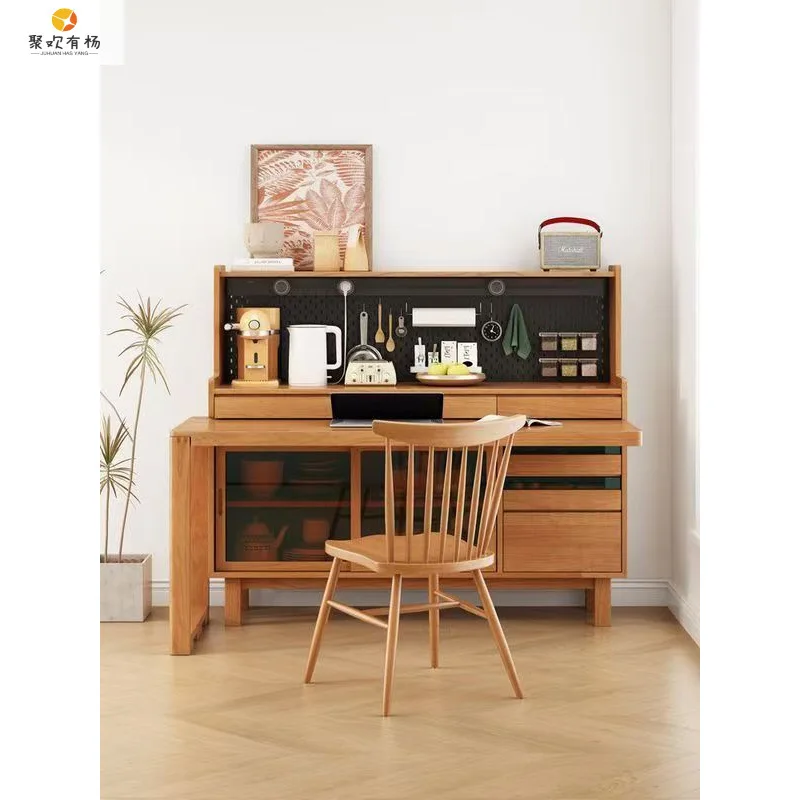 

Rotatable solid wood dining side cabinet, living room porch cabinet, small apartment Nordic tea cabinet, integrated