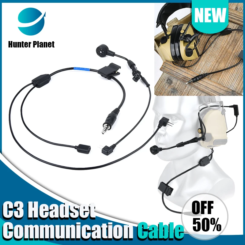 WADSN tactical PPT push to talk Communication headset cable for C3 wiress version earphones 7.0 interface airsoft accessories