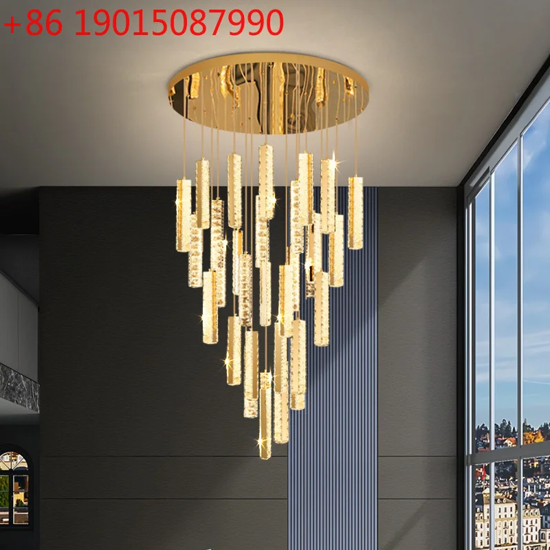 

Rotating duplex floor chandelier, modern personalized loft living room led long chandelier