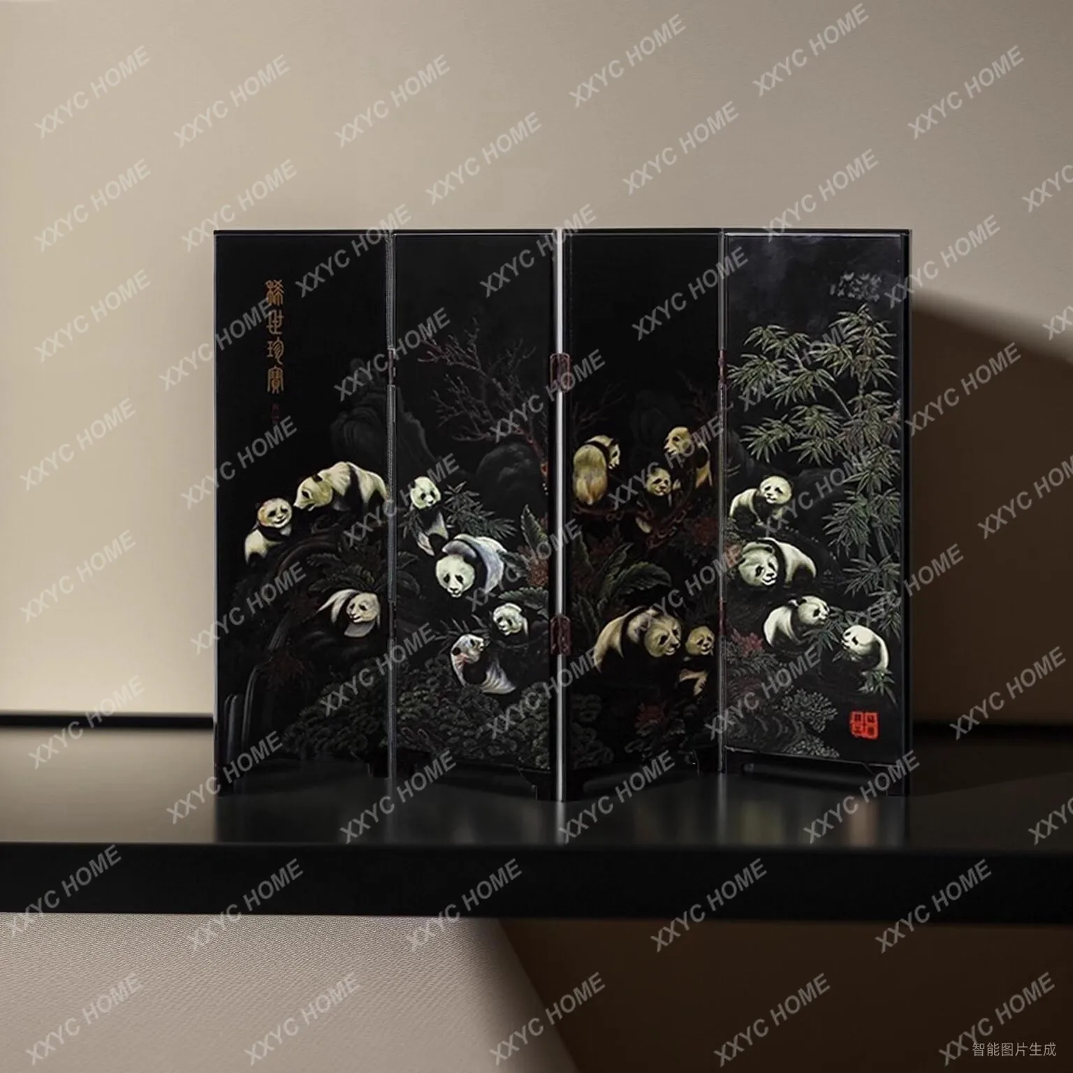 New Chinese Style Painted Four-Fold Small Screen with Plum, Orchid, Bamboo, Chrysanthemum, Desktop Ornament