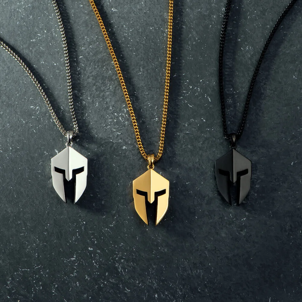 Classic Retro 3D Ancient Greek Warrior Helmet Necklace Men's Knight Necklace Hero Mask Rock Punk Pendant Bicycle Accessories