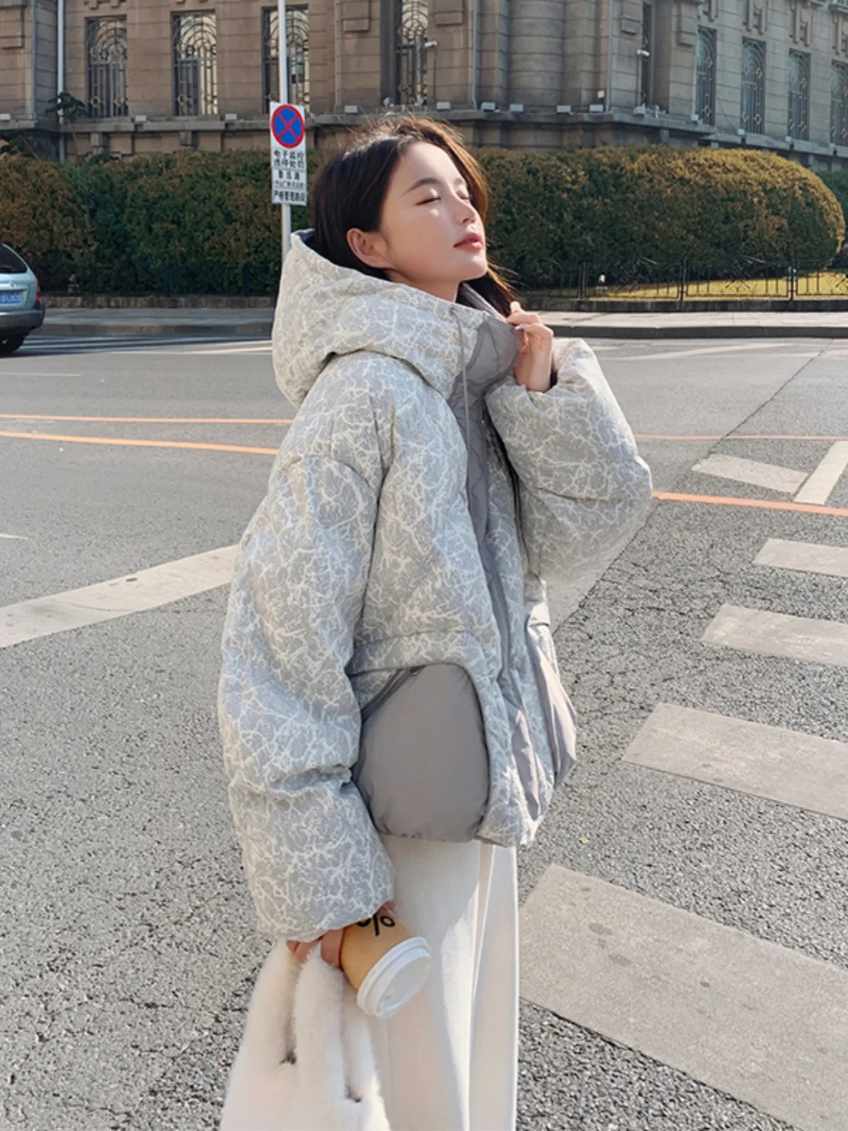 Modieus bedrukt ort donsjack dames winter warm ontwerp du verenjas Koreaanse stijl rechte snit lange mouw