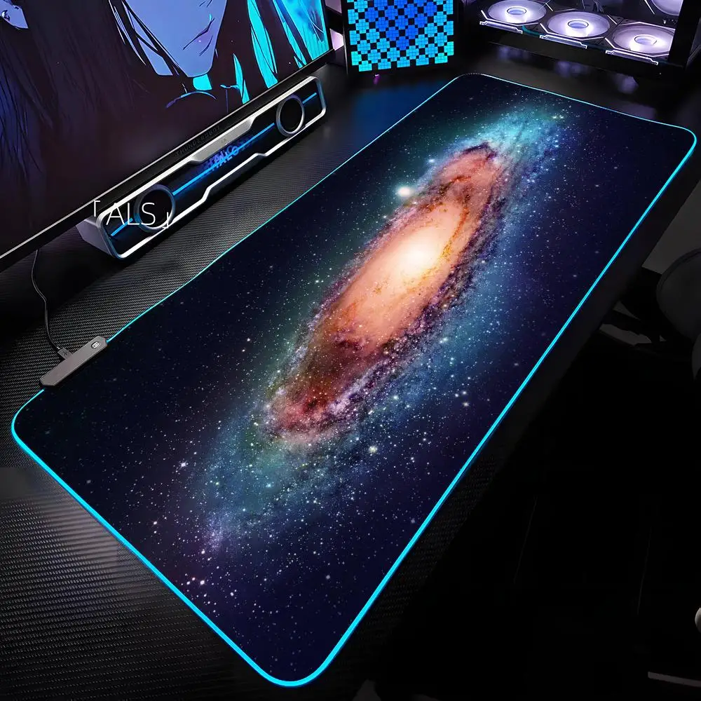 

Коврик для мыши Galaxy с RGB-подсветкой, коврик для ноутбука, игровой коврик для компьютера, аксессуары для геймеров