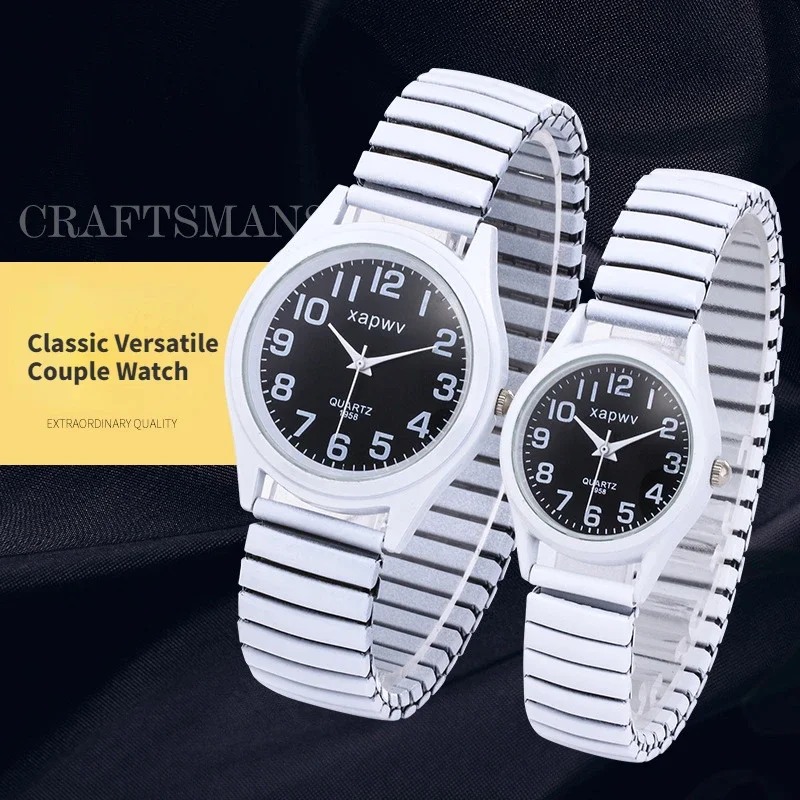 Montre Créative à Bracelet artificiel astique Noir et Blanc pour Couple, Rétro, 1 Pièce