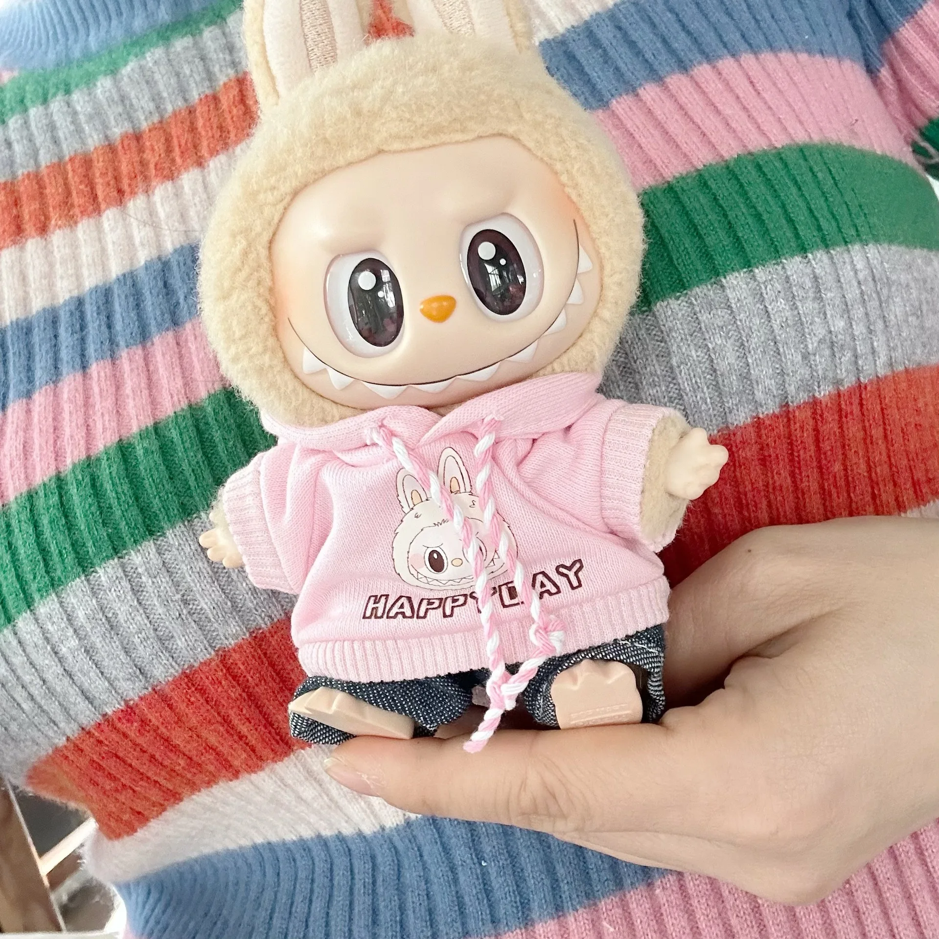 17cm Mini Plush Doll'S Clothes Labubu I II Idol Dolls Sitting Party Cute Hoodie With Pants Accessories For Korea Kpop Exo