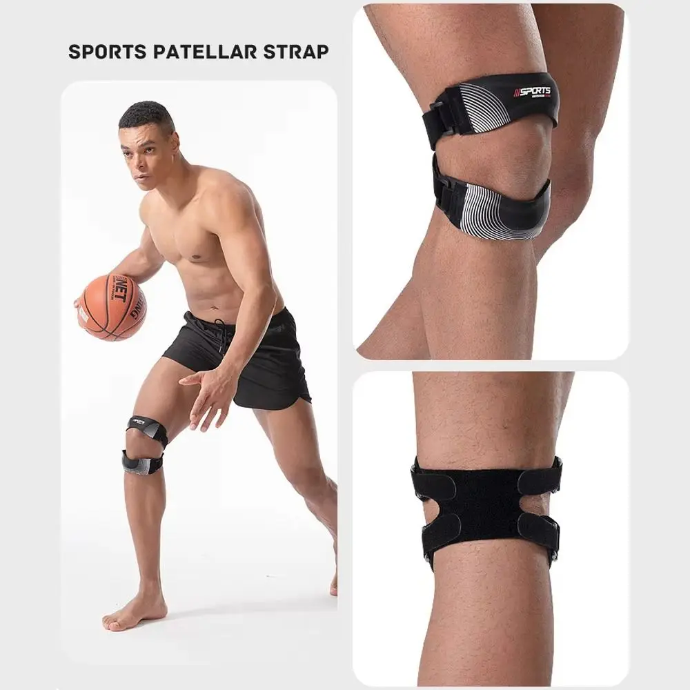 Joelheira patela ajustável pressurizada, almofadas duplas de silicone, alça de suporte de tendão, profissional, confortável, manga envoltória de joelho