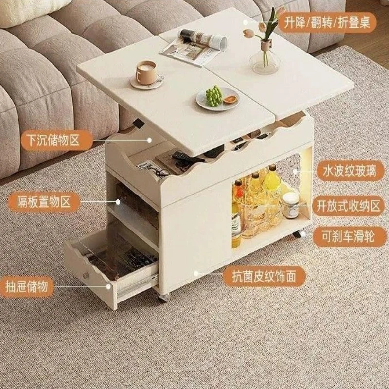 Wave pattern lifting folding sofa side few living room mobile trolley multi-function